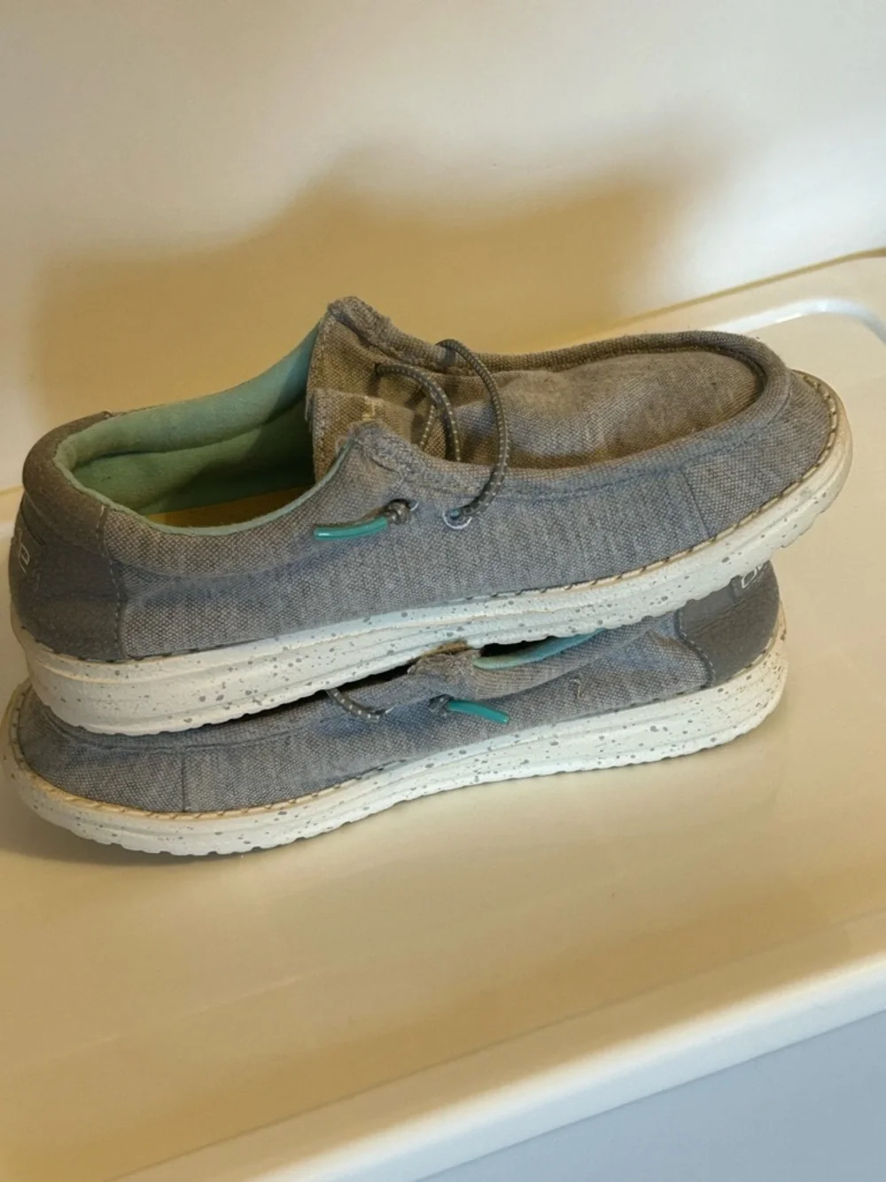 Hey Dude Kids Wally Slip-On Shoes in Light Gray with Mint Lining